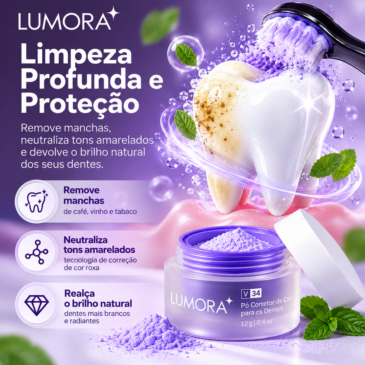 Lumora Pó Dental Matizador — 1 pote, imagem 7 de 8